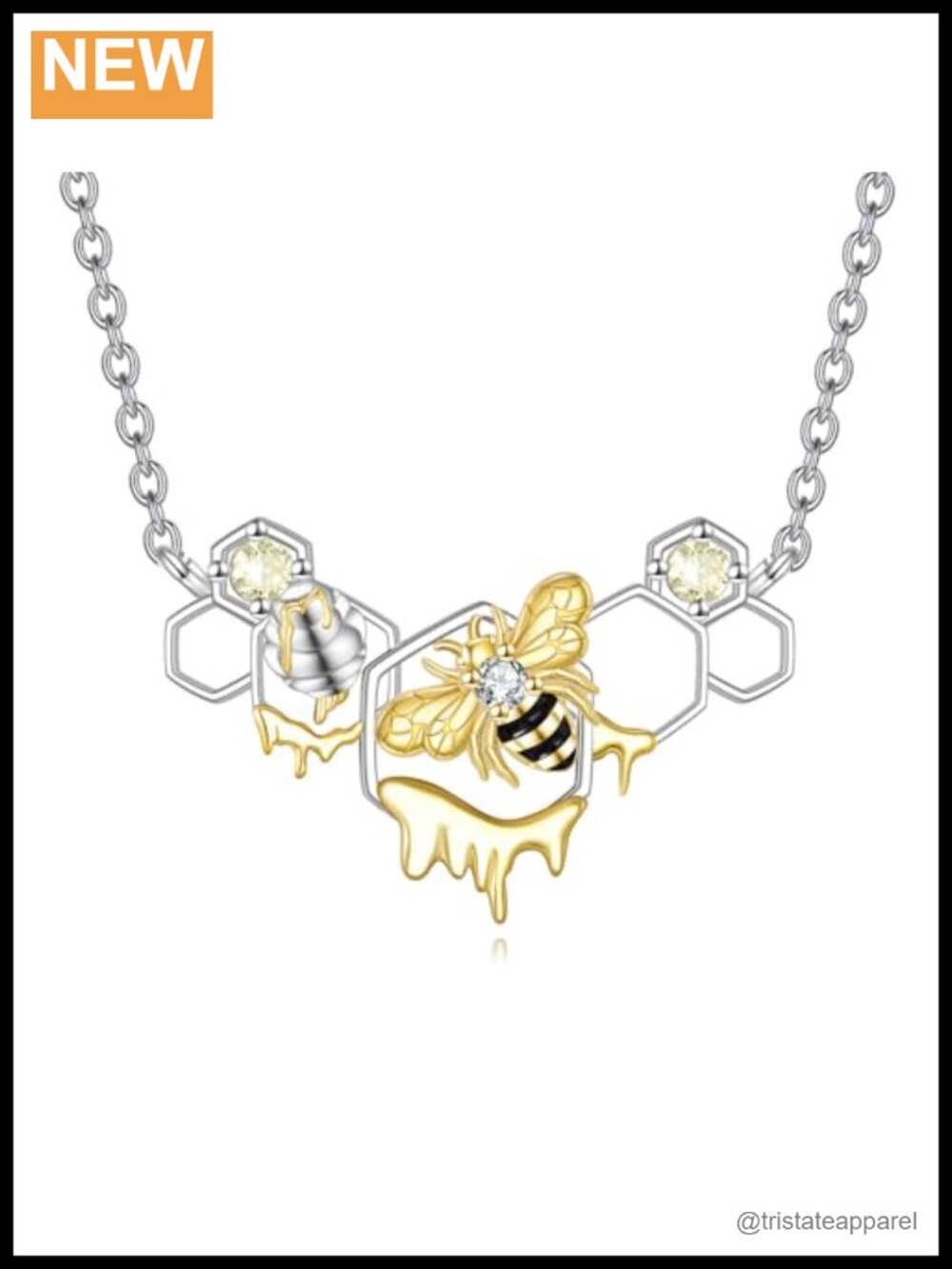 Sterling Silver Honeycomb Bee Pendant Necklace Adjustable Chain